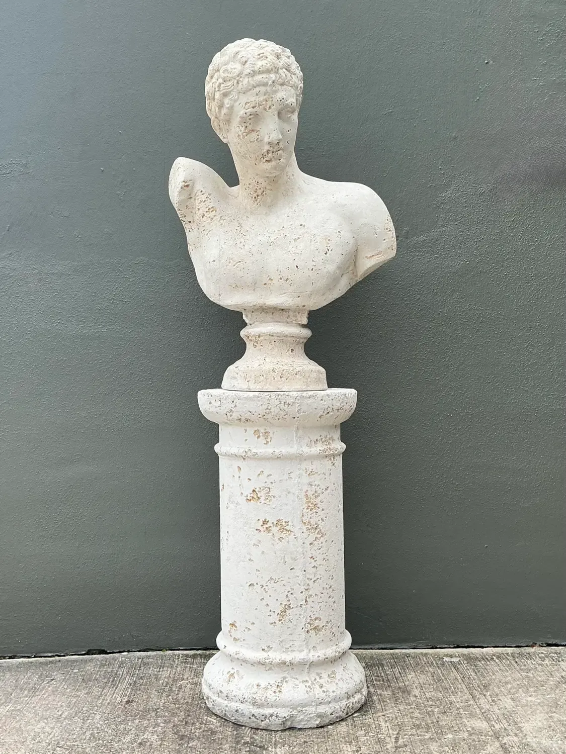 Vintage Faux Coral Cast Plaster Bust of Hermes on Pedestal — additional photo 8