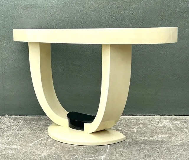 Vintage Faux Goatskin Console Table After Karl Springer — additional photo 5