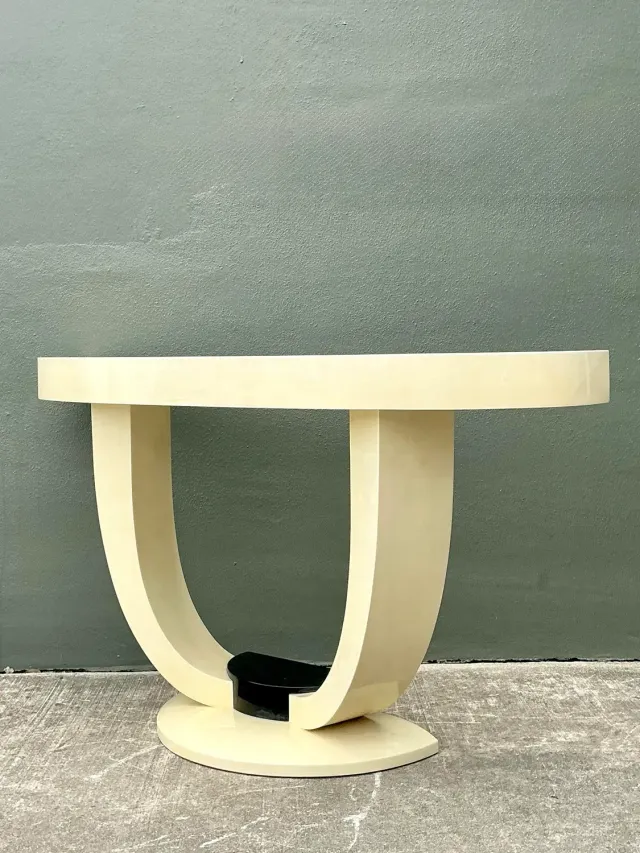 Vintage Faux Goatskin Console Table After Karl Springer — additional photo 6