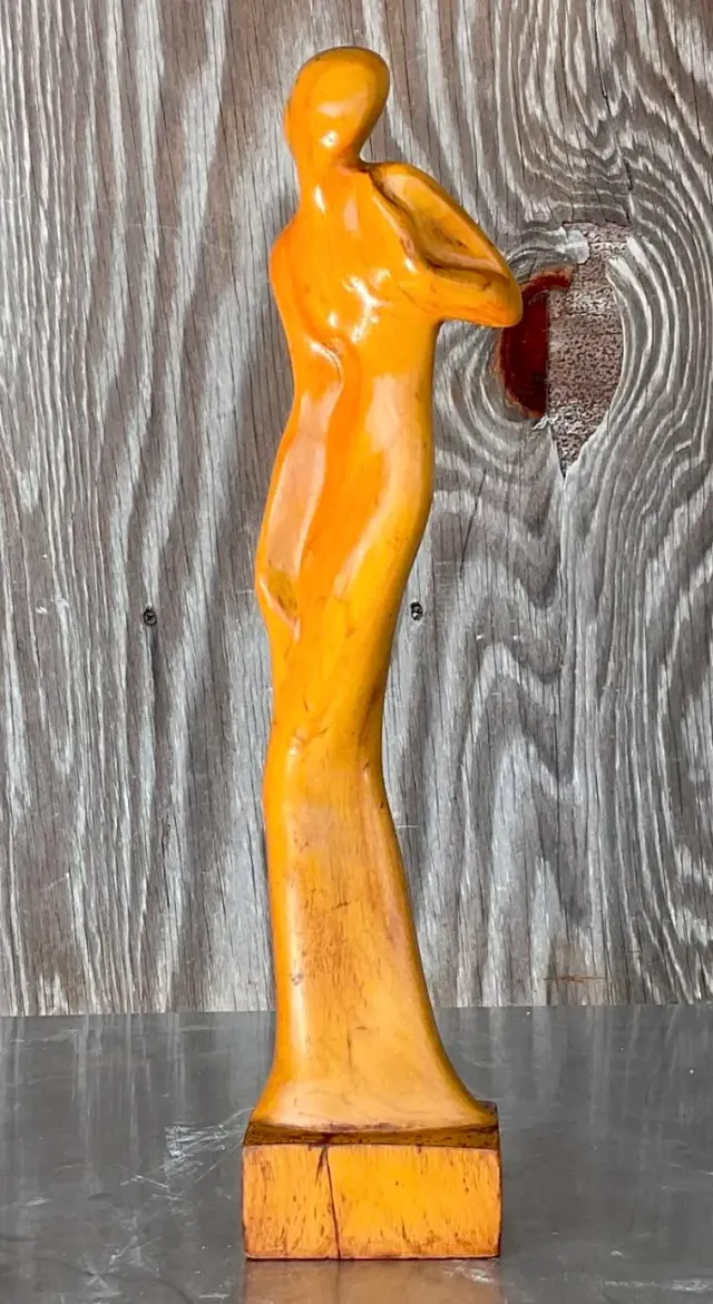 Vintage Figurative Wooden Sculpture of a Women — additional photo 2