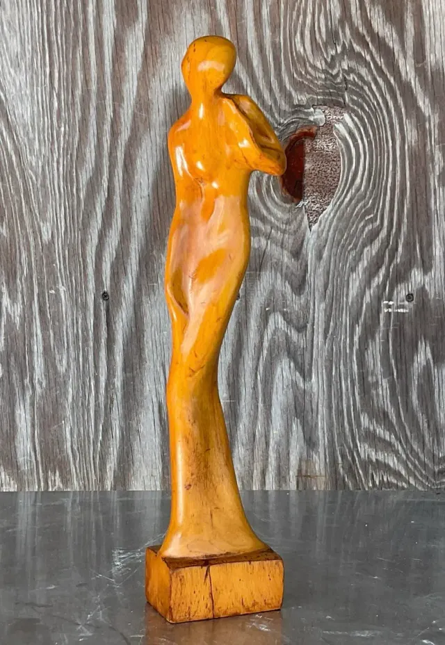 Vintage Figurative Wooden Sculpture of a Women — additional photo 4