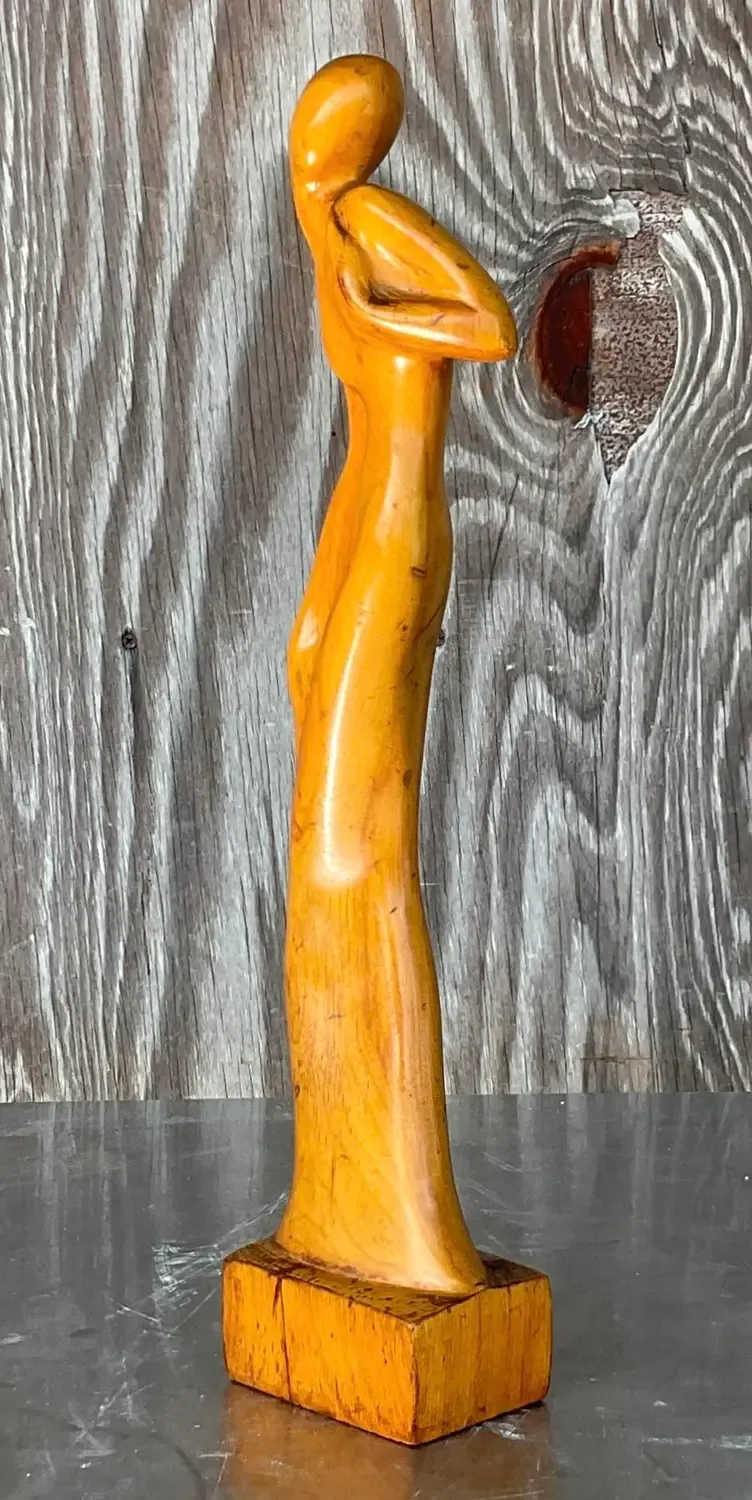 Vintage Figurative Wooden Sculpture of a Women — additional photo 5