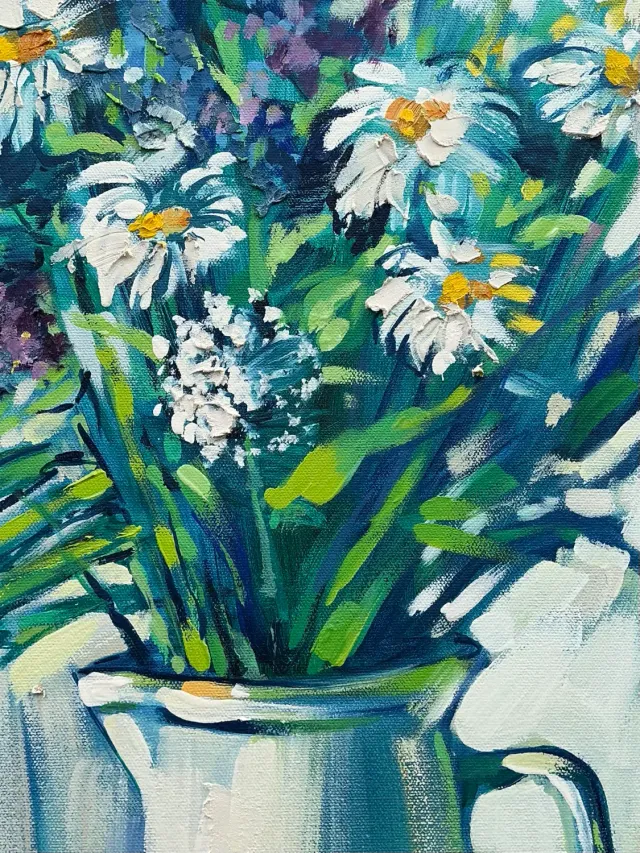 Vintage Floral Original Oil Painting on Canvas — additional photo 3