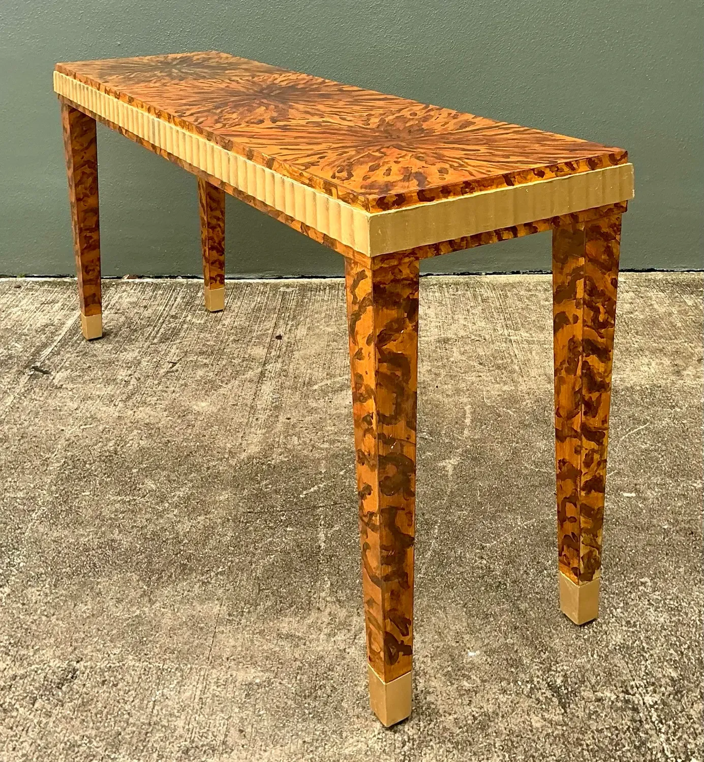 Vintage Fluted Edge Tortoise Faux Finished Lane Console Table