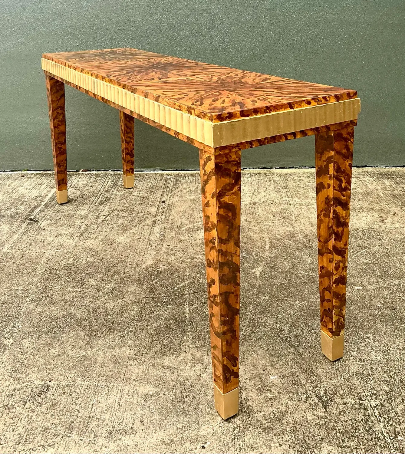Vintage Fluted Edge Tortoise Faux Finished Lane Console Table — additional photo 1
