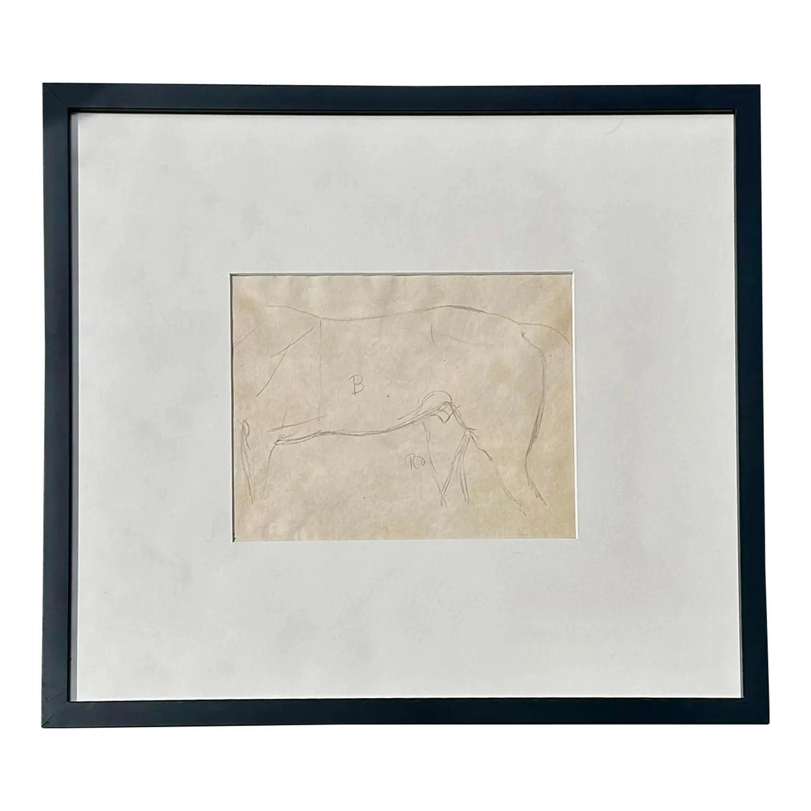 Vintage Framed Horse Body Sketch Drawing - Paper, 17.25W x 16H
