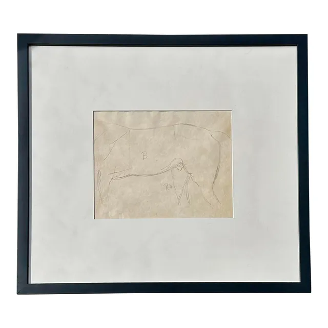 Vintage Framed Horse Body Sketch Drawing - Paper, 17.25W x 16H — additional photo 1