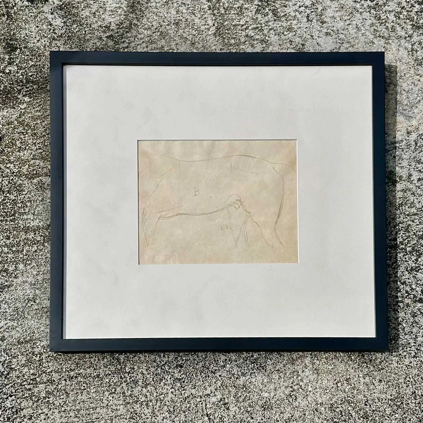 Vintage Framed Horse Body Sketch Drawing — additional photo 1