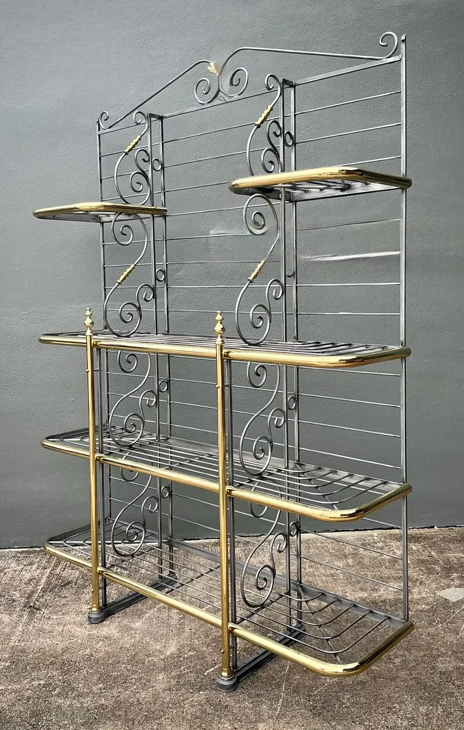 Vintage French Brass Rail Bakers Rack