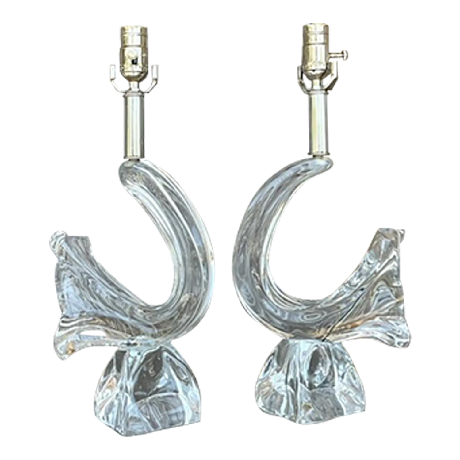 Vintage French Daum “Poissons” Crystal Lamps - a Pair — additional photo 2