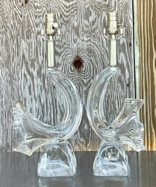 Vintage French Daum “Poissons” Crystal Lamps - a Pair — additional photo 3