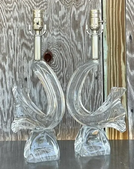 Vintage French Daum “Poissons” Crystal Lamps - a Pair — additional photo 4