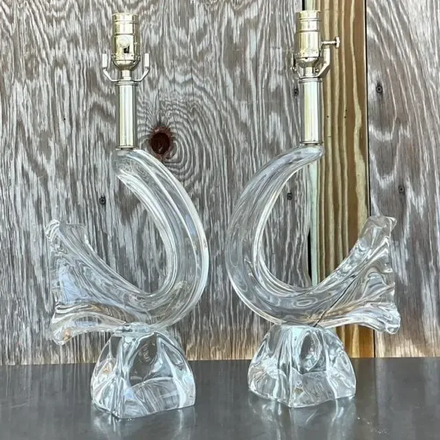 Vintage French Daum “Poissons” Crystal Lamps - a Pair — additional photo 5