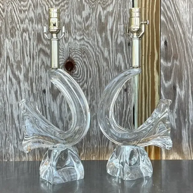 Vintage French Daum “Poissons” Crystal Lamps - a Pair — additional photo 6