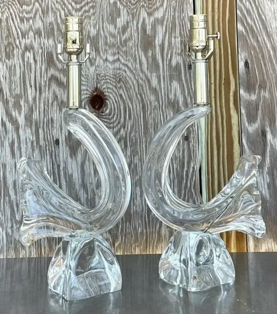 Vintage French Daum “Poissons” Crystal Lamps - a Pair — additional photo 7