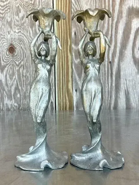 Vintage French Deco Candlesticks After Lucien Alliot- a Pair — additional photo 3