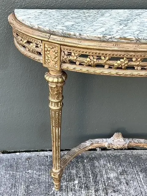 Vintage French Giltwood Marble Top Demilune Console Tables - A Pair — additional photo 6