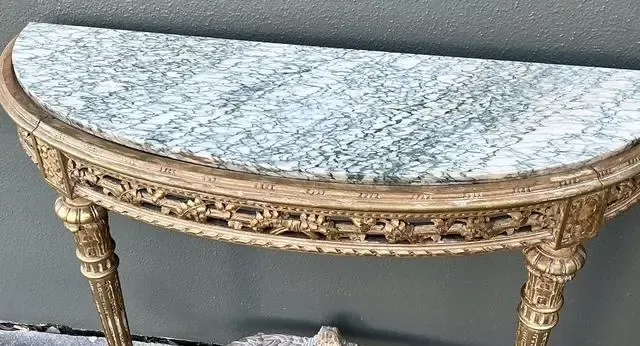 Vintage French Giltwood Marble Top Demilune Console Tables - A Pair — additional photo 7