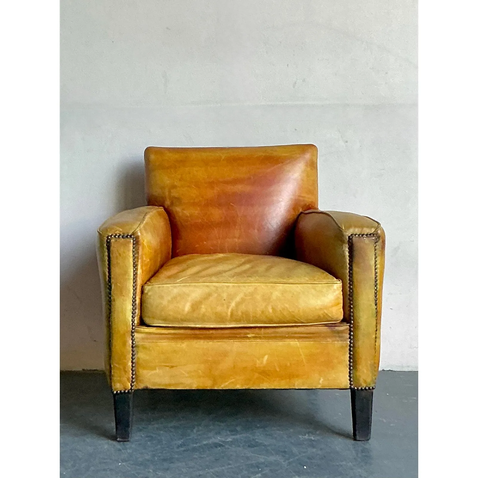 Vintage French Nailhead Stained Leather Club Chair | Show Pony