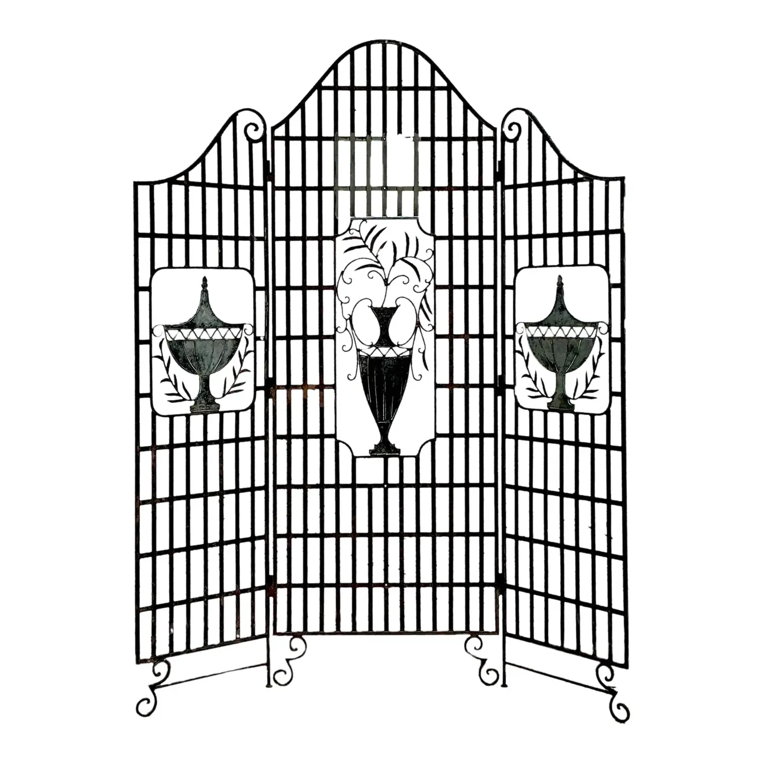 Vintage French Regency Wrought Iron Urn Folding Screen — additional photo 1
