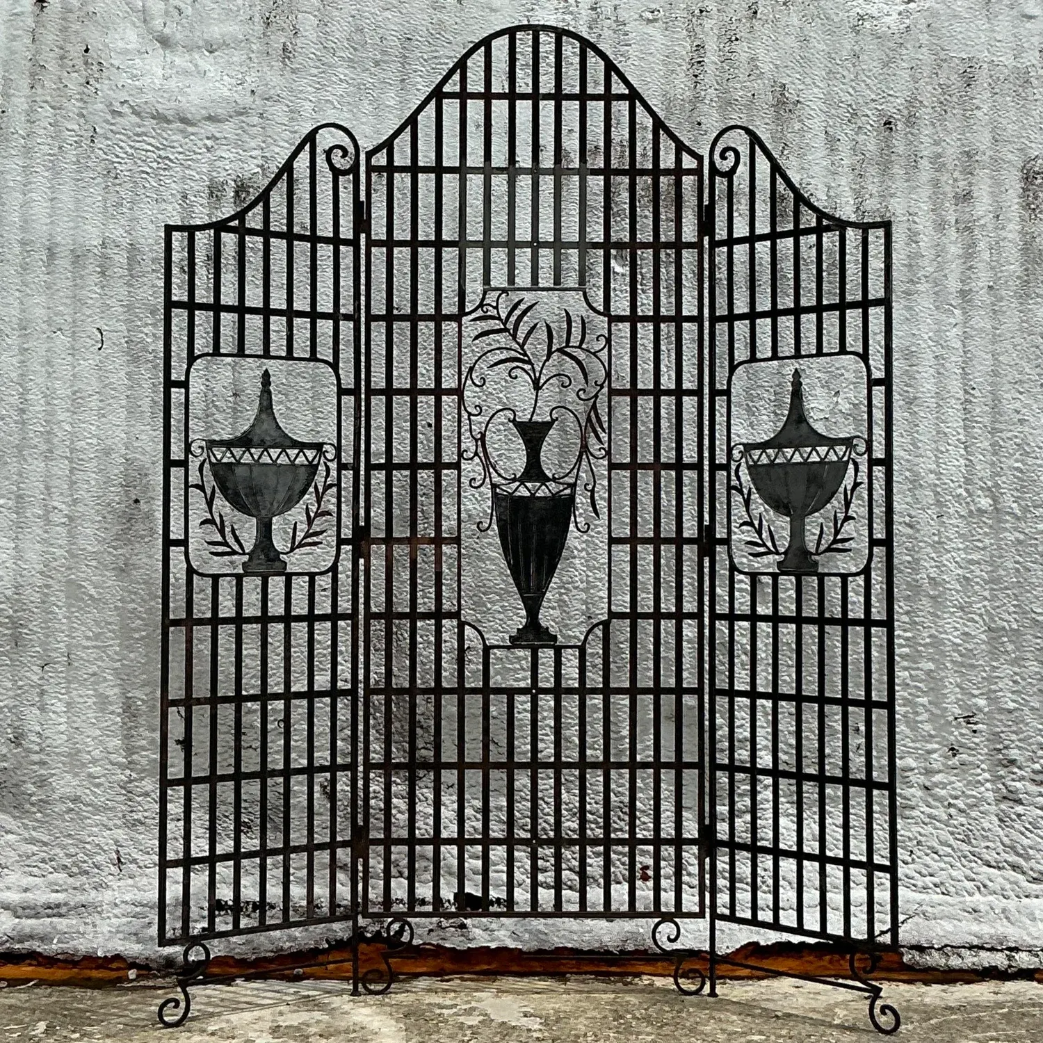Vintage French Regency Wrought Iron Urn Folding Screen — additional photo 3