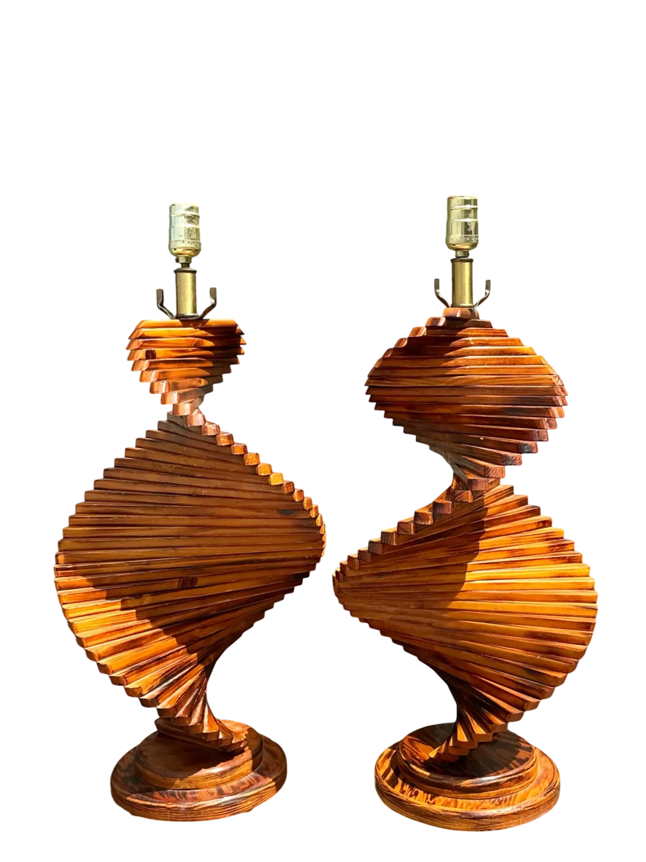 Vintage French Wood Helix Table Lamps - A Pair