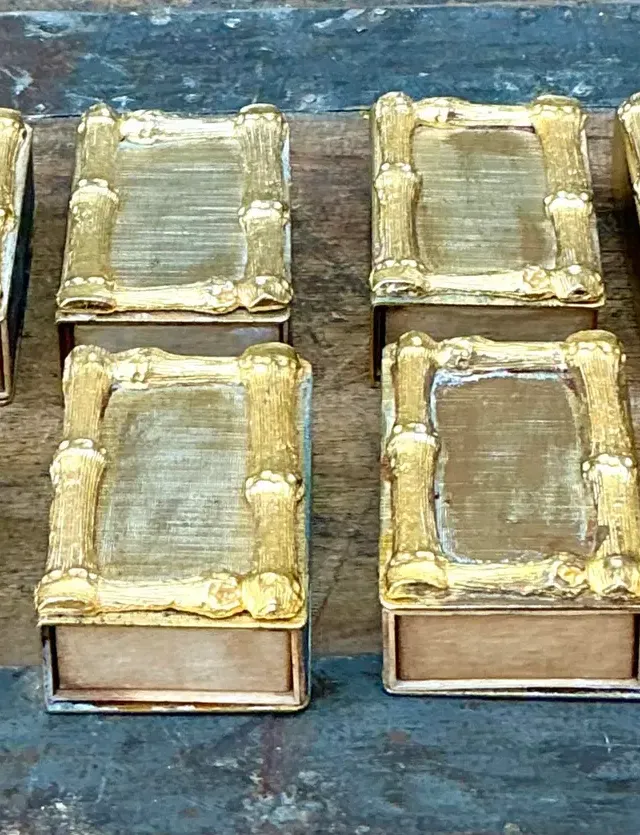 Vintage Gilt Bamboo Table Setting Personal Match Strikes - Set of 8