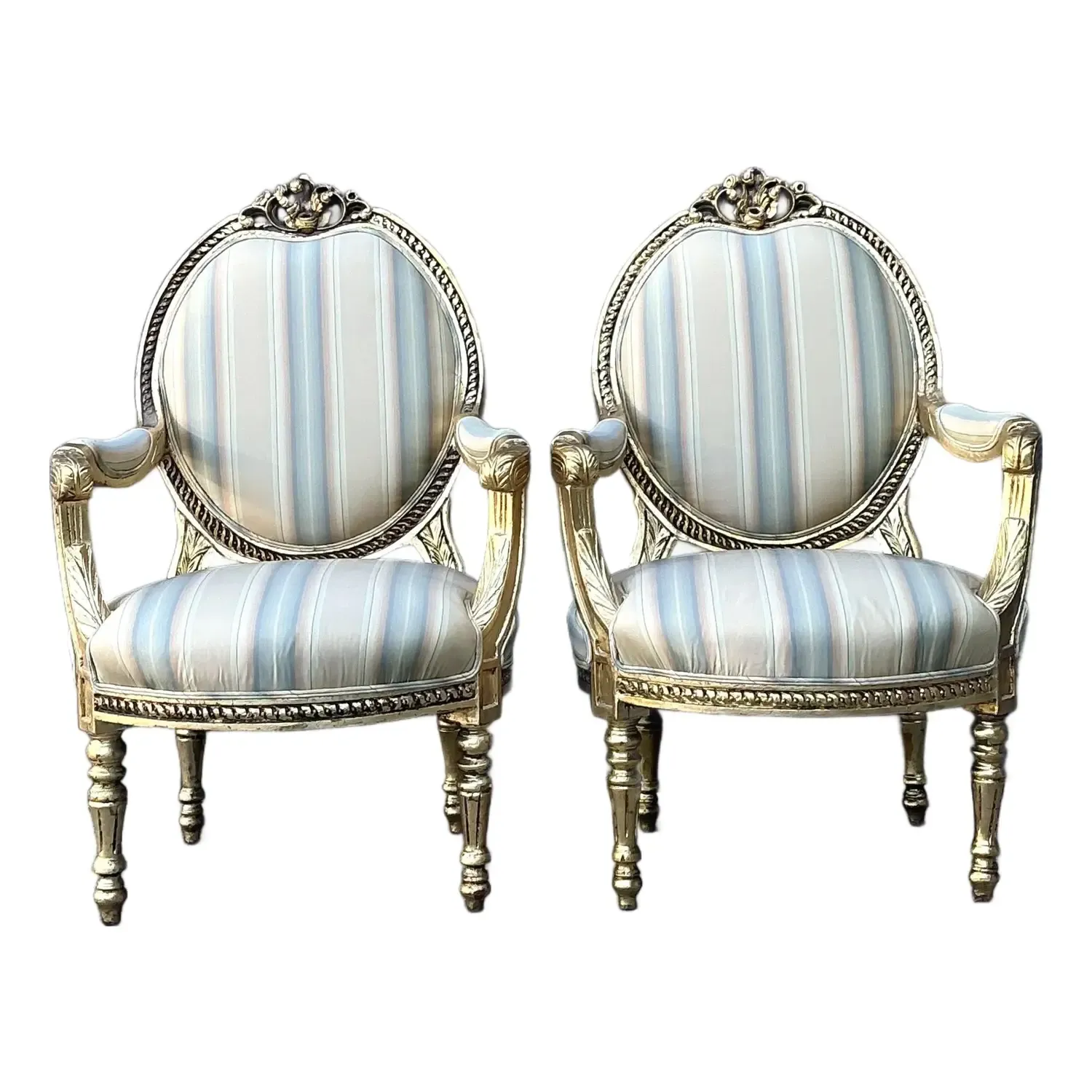 Vintage Gilt Medallion Fauteuil Chairs - A Pair