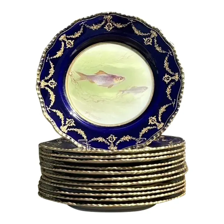 Vintage Gilt Tipped Doulton Burslem Fish Plates - Set of 12 — additional photo 1