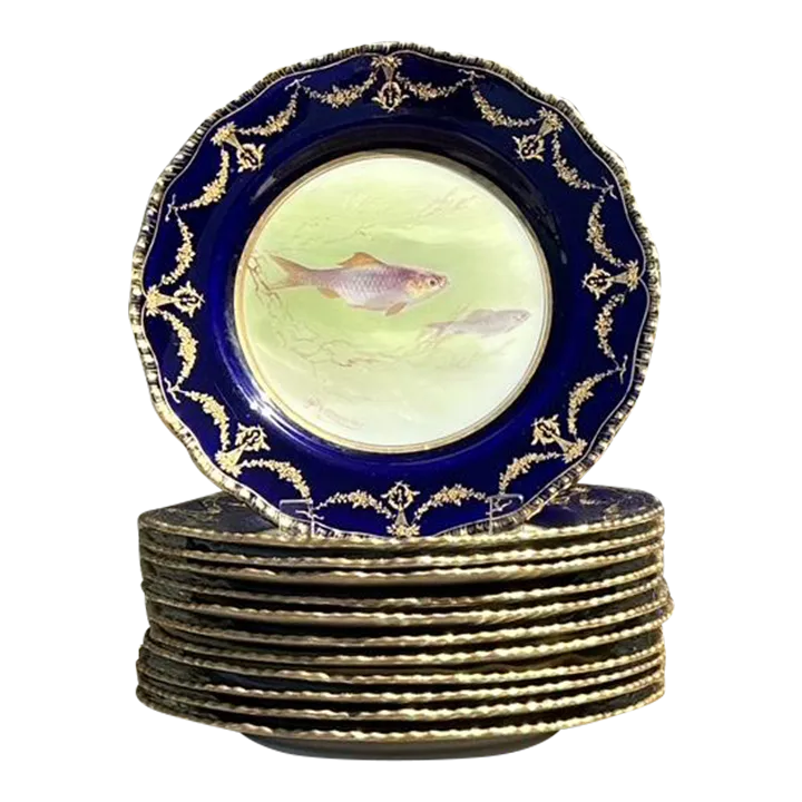 Vintage Gilt Tipped Doulton Burslem Fish Plates - Set of 12 — additional photo 6