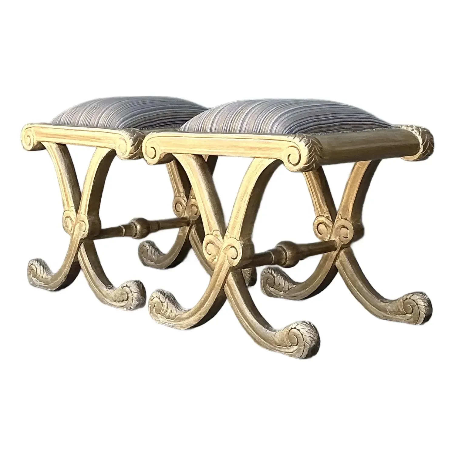 Vintage Gilt Tipped X Benches - A Pair