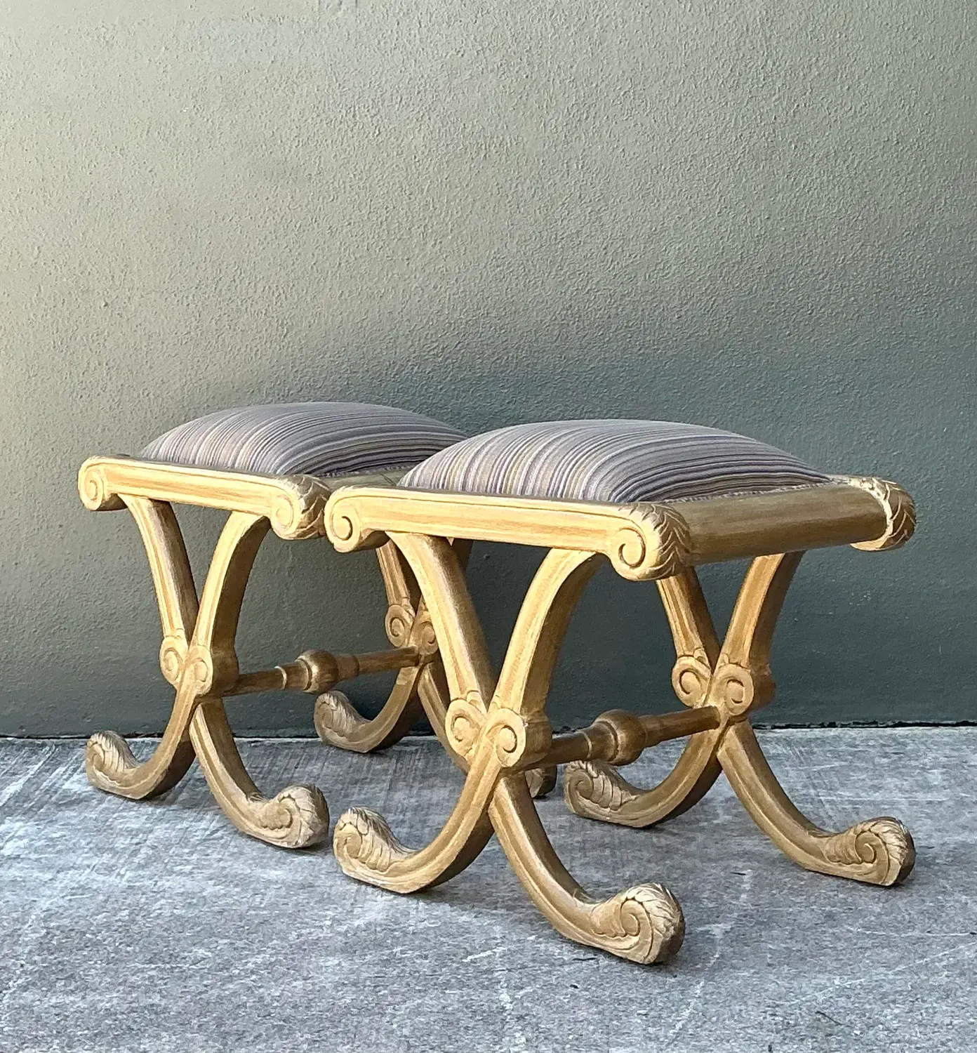 Vintage Gilt Tipped X Benches - A Pair — additional photo 2