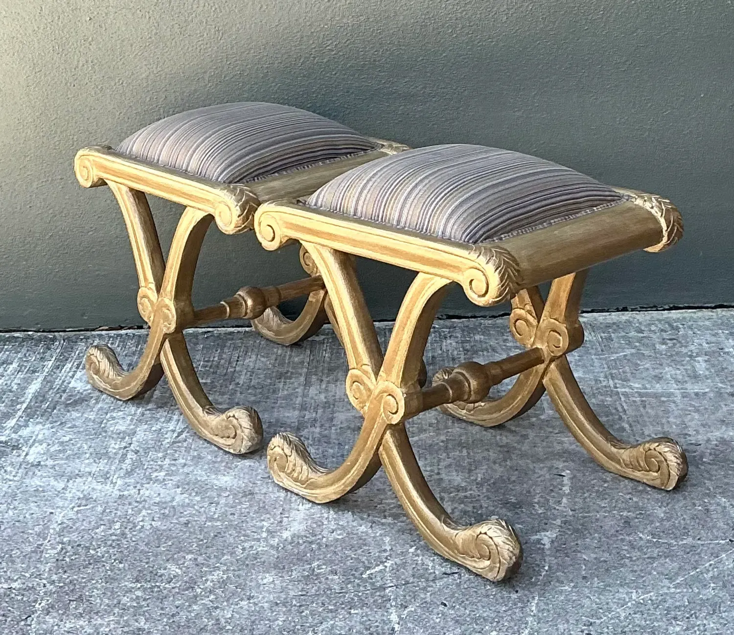 Vintage Gilt Tipped X Benches - A Pair — additional photo 3
