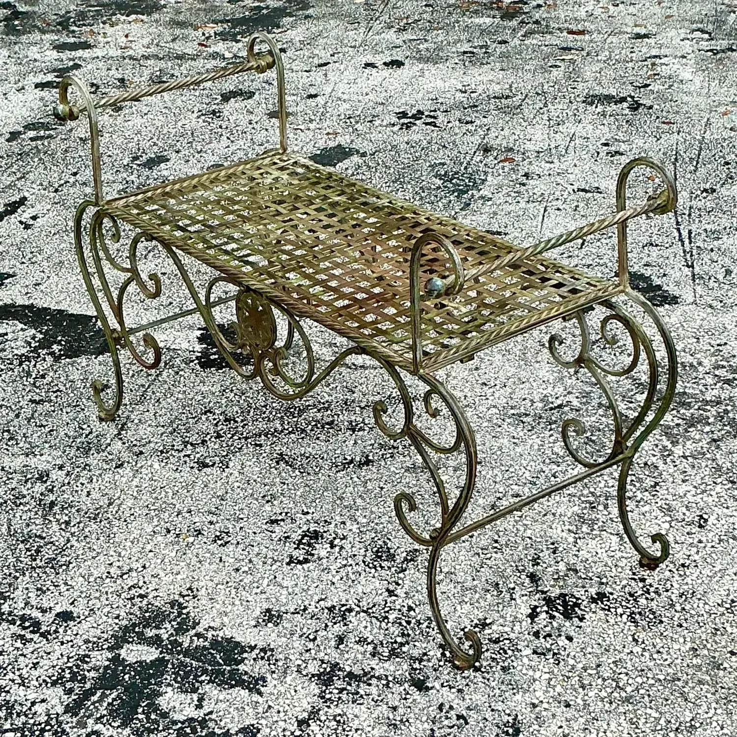 Vintage Gino Patinated Steel Scroll Bench — additional photo 2