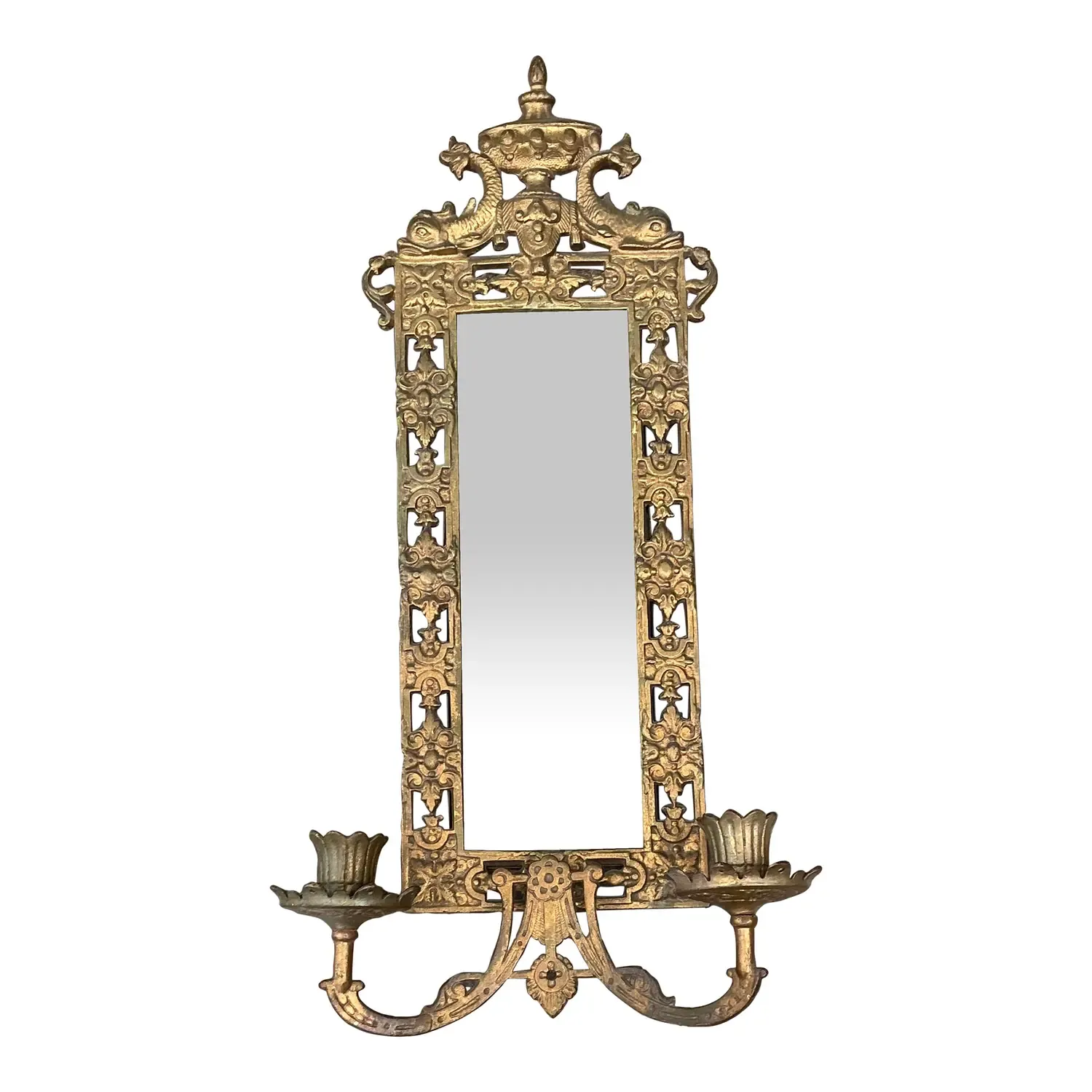 Vintage Girandole Gilt Bronze Candlestick Mirror