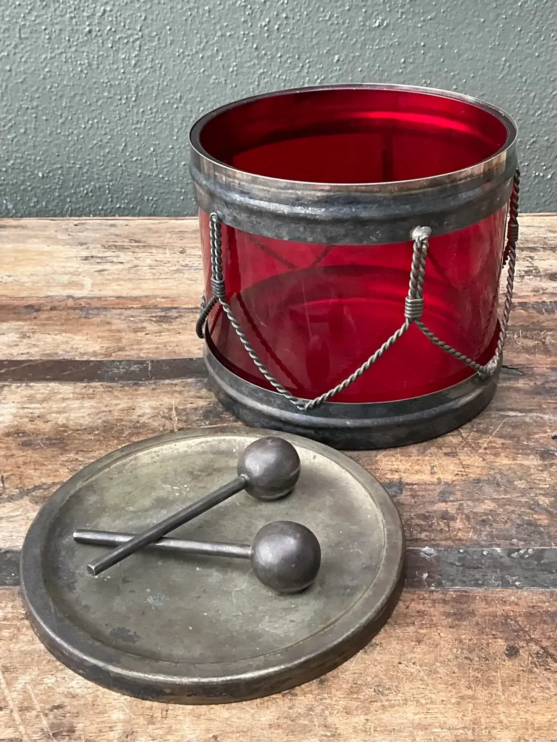 Vintage Glass Drum Lidded Jar — additional photo 1