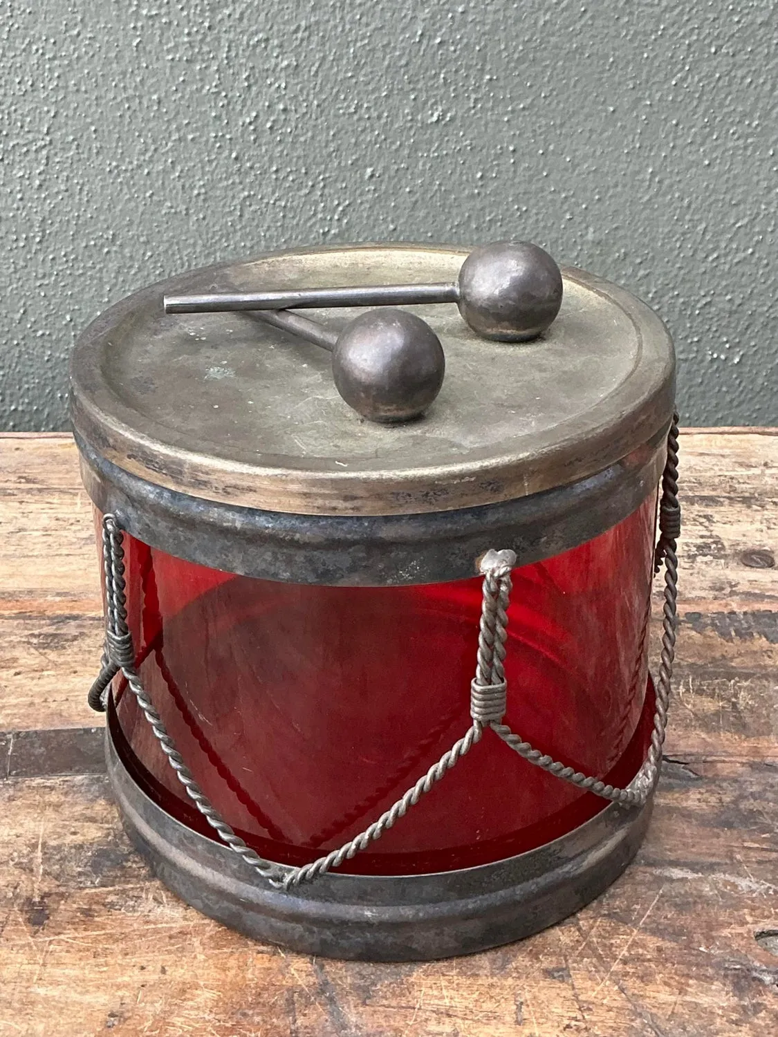 Vintage Glass Drum Lidded Jar — additional photo 2