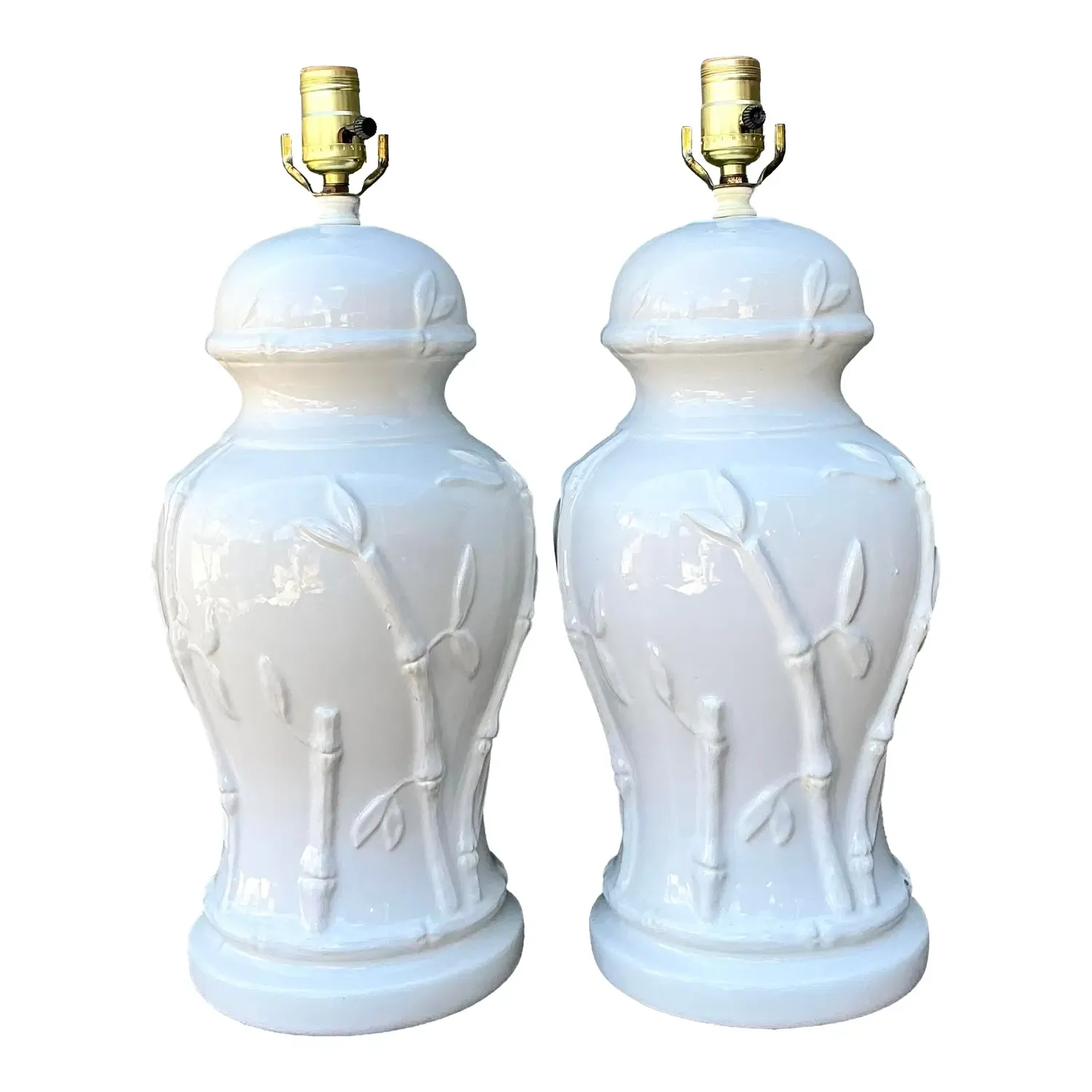 Vintage Glazed Ceramic Bamboo Lamps - A Pair — additional photo 1