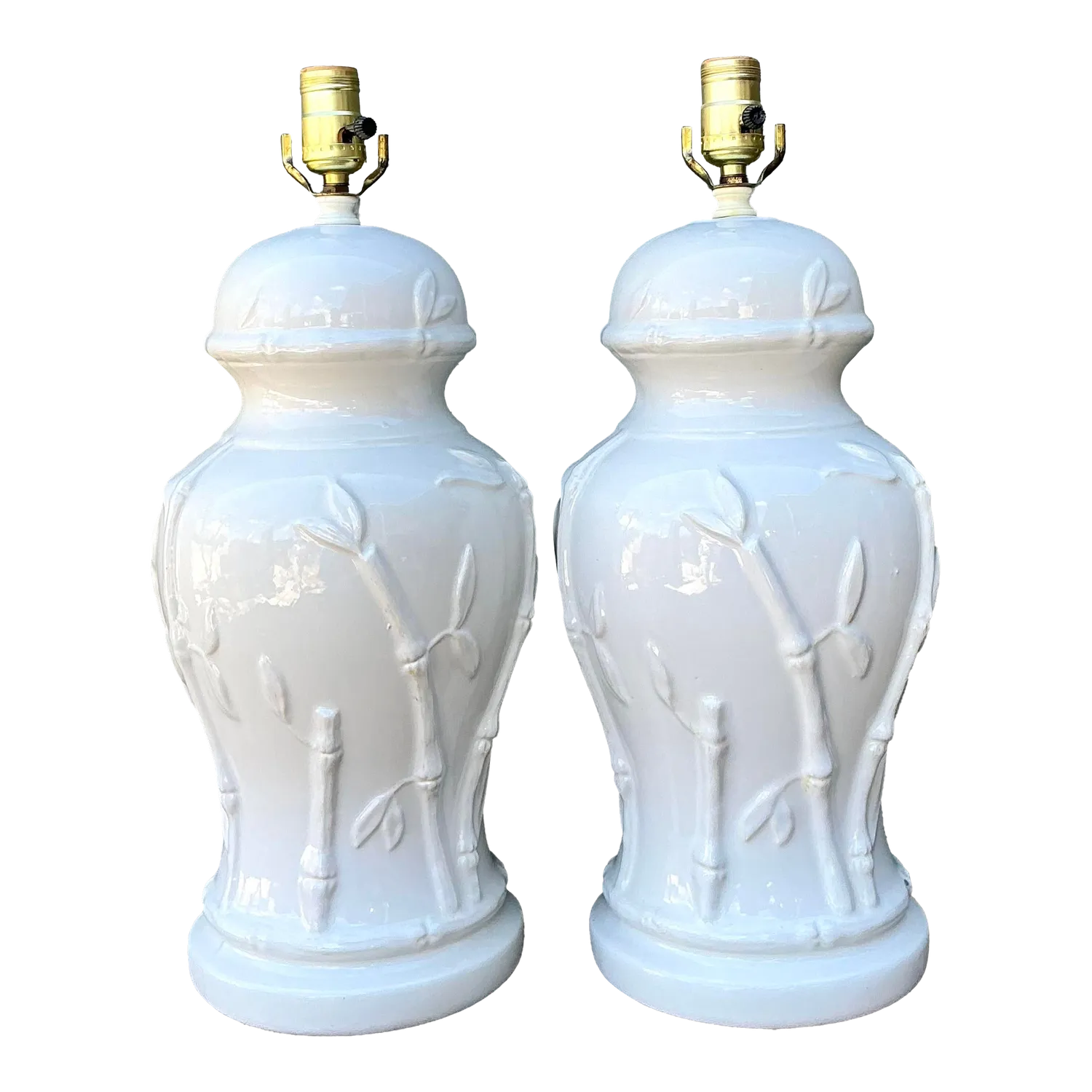 Vintage Glazed Ceramic Bamboo Lamps - A Pair — additional photo 4