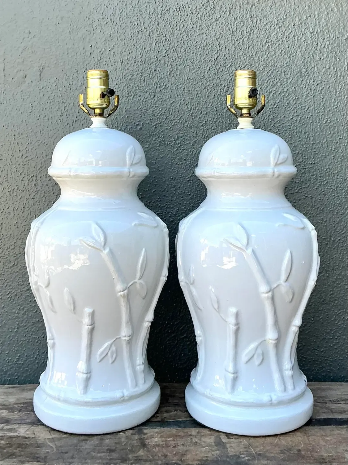 Vintage Glazed Ceramic Bamboo Lamps - A Pair — additional photo 5