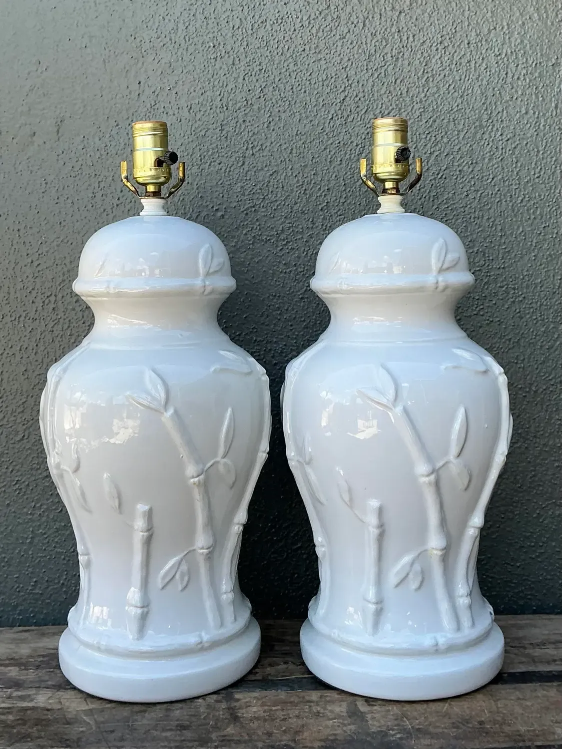 Vintage Glazed Ceramic Bamboo Lamps - A Pair — additional photo 6