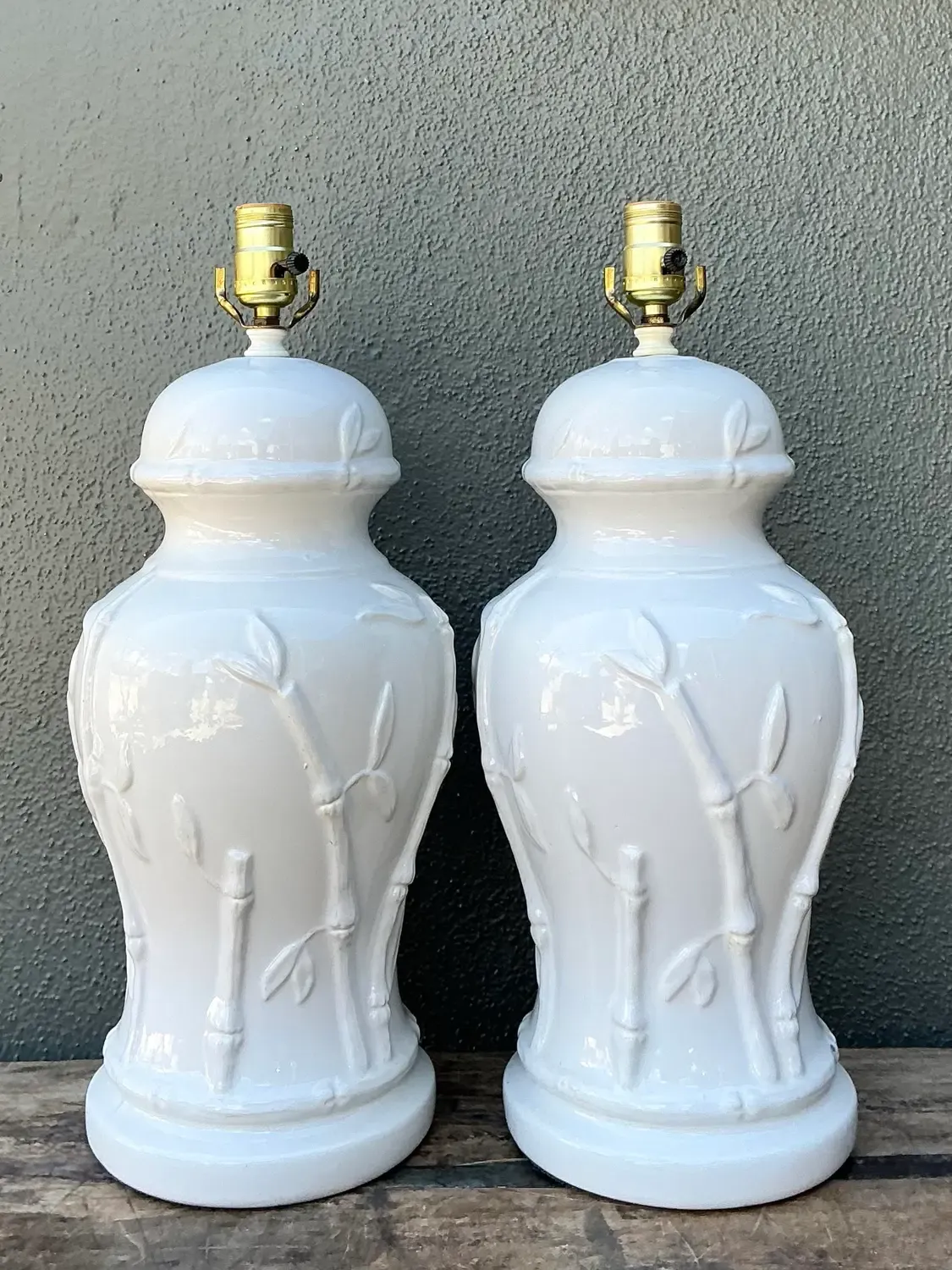 Vintage Glazed Ceramic Bamboo Lamps - A Pair — additional photo 7