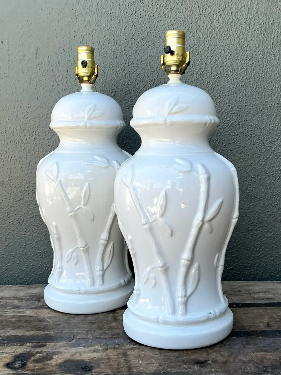 Vintage Glazed Ceramic Bamboo Lamps - A Pair — additional photo 8
