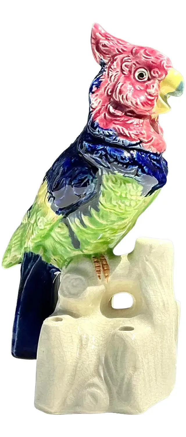 Vintage Glazed Ceramic Bird With Flower Frog