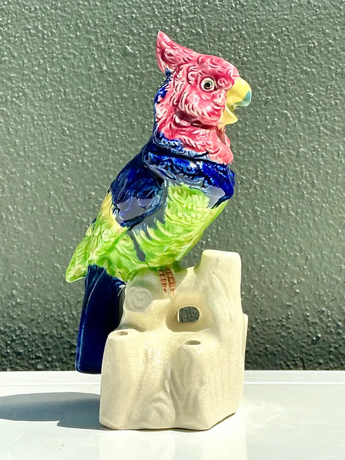 Vintage Glazed Ceramic Bird With Flower Frog — additional photo 2
