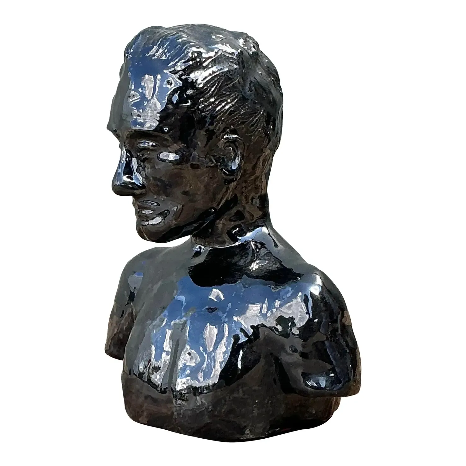 Vintage Glazed Ceramic Bust of Man - Ceramic, 5.25W x 6.5H — additional photo 1