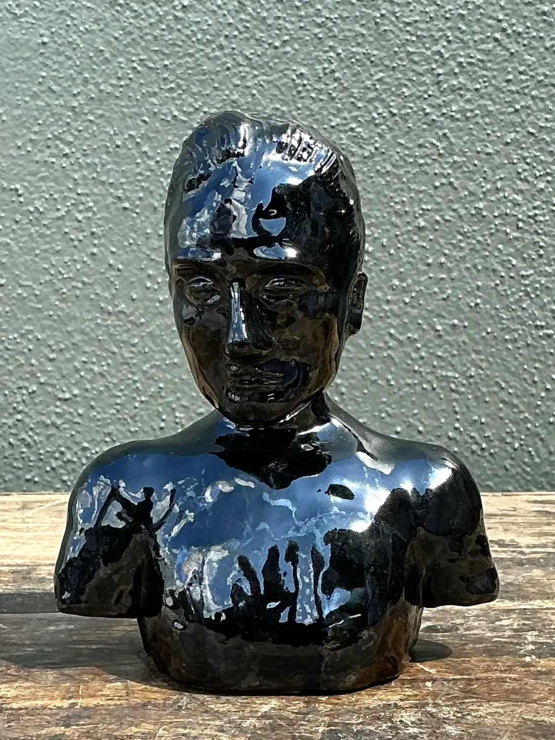 Vintage Glazed Ceramic Bust of Man - Ceramic, 5.25W x 6.5H — additional photo 3