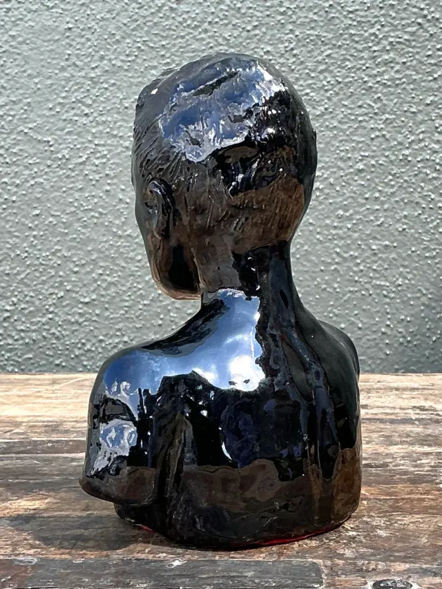 Vintage Glazed Ceramic Bust of Man - Ceramic, 5.25W x 6.5H — additional photo 4