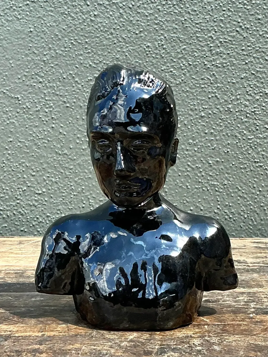 Vintage Glazed Ceramic Bust of Man - Ceramic, 5.25W x 6.5H — additional photo 4