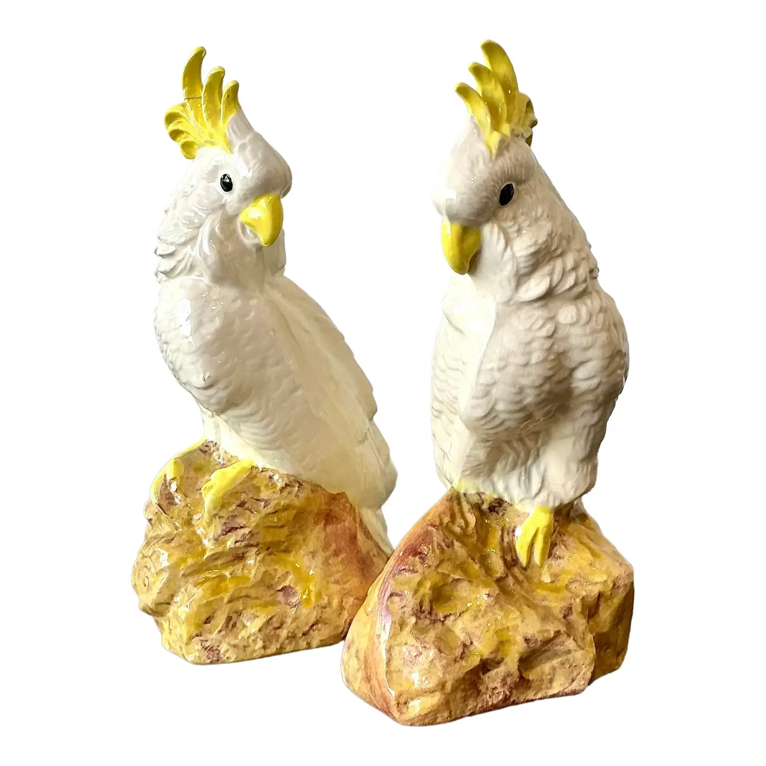 Vintage Glazed Ceramic Cockatoos - A Pair